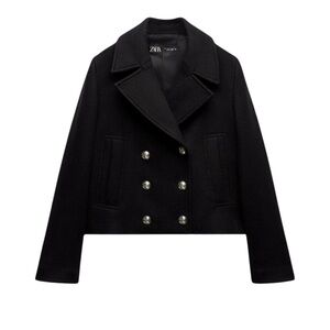Zara|Women's Cropped Gold Botton Double Breasted Jacket/Coat- Size S